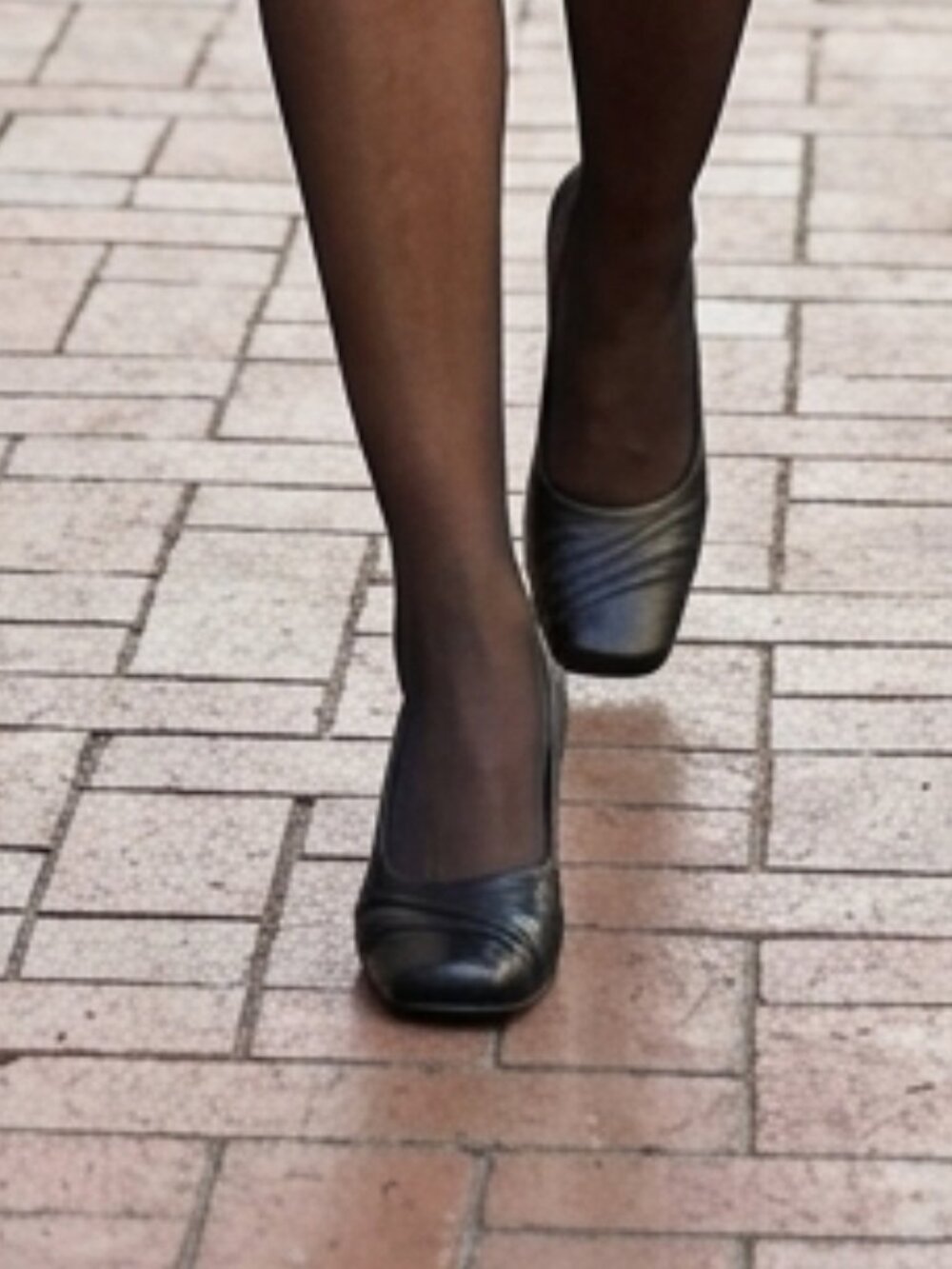 Hush Puppies Black Leather Square Toe Low Kitten Heel